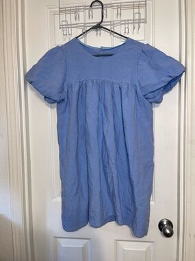 Handmade linen smock dress with puff sleeves